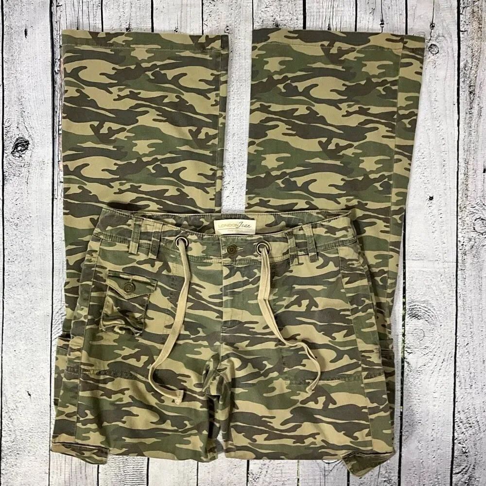 LONDON JEAN Chino Stretch Camo Cargo Bootcut Pants